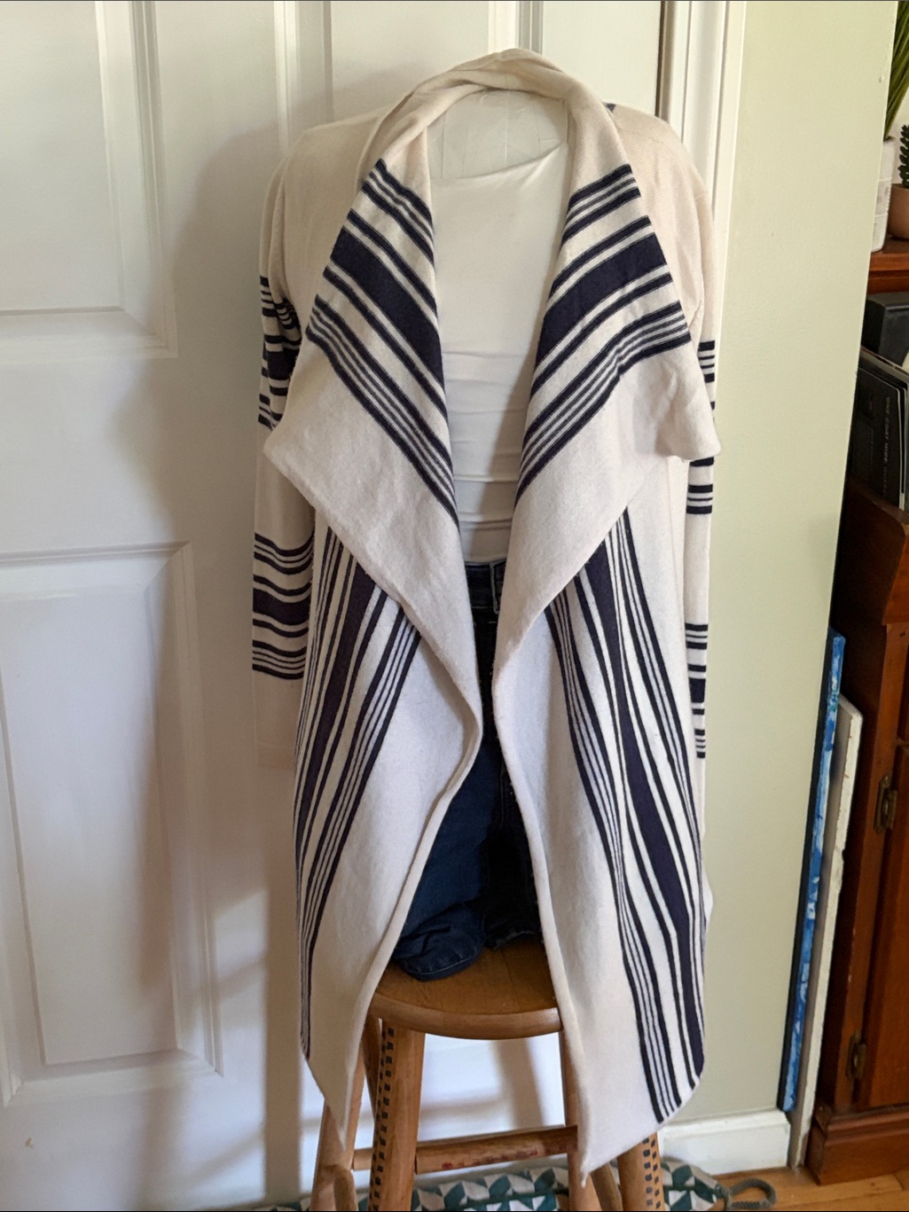 Vineyard Vines Navy And White Striped Draped Open-Front Cardigan